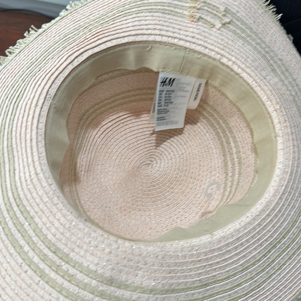 H&M Youth Women Straw Hat size 8-12Y Pink Tan Gold Foldable Travel Beach Vaca - Picture 3 of 6